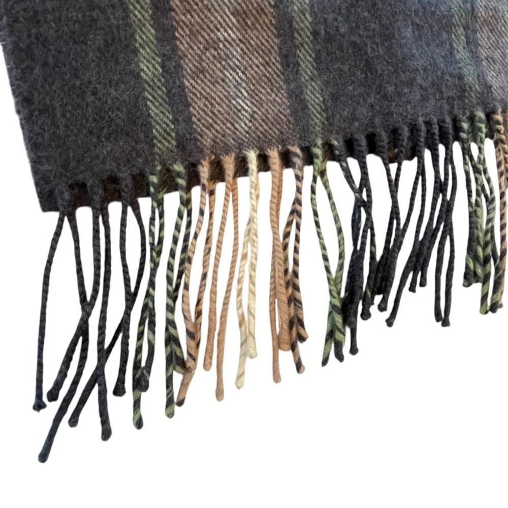 NWT John Hanly 100% Extra Fine Merino Wool Plaid Scarf Grey Beige Green Ireland